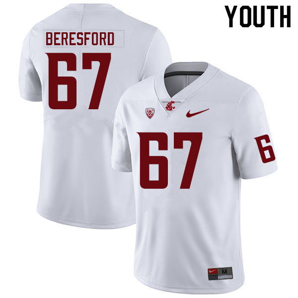 Youth #67 Jack Beresford Washington State Cougars College Football Jerseys Sale-White - Click Image to Close